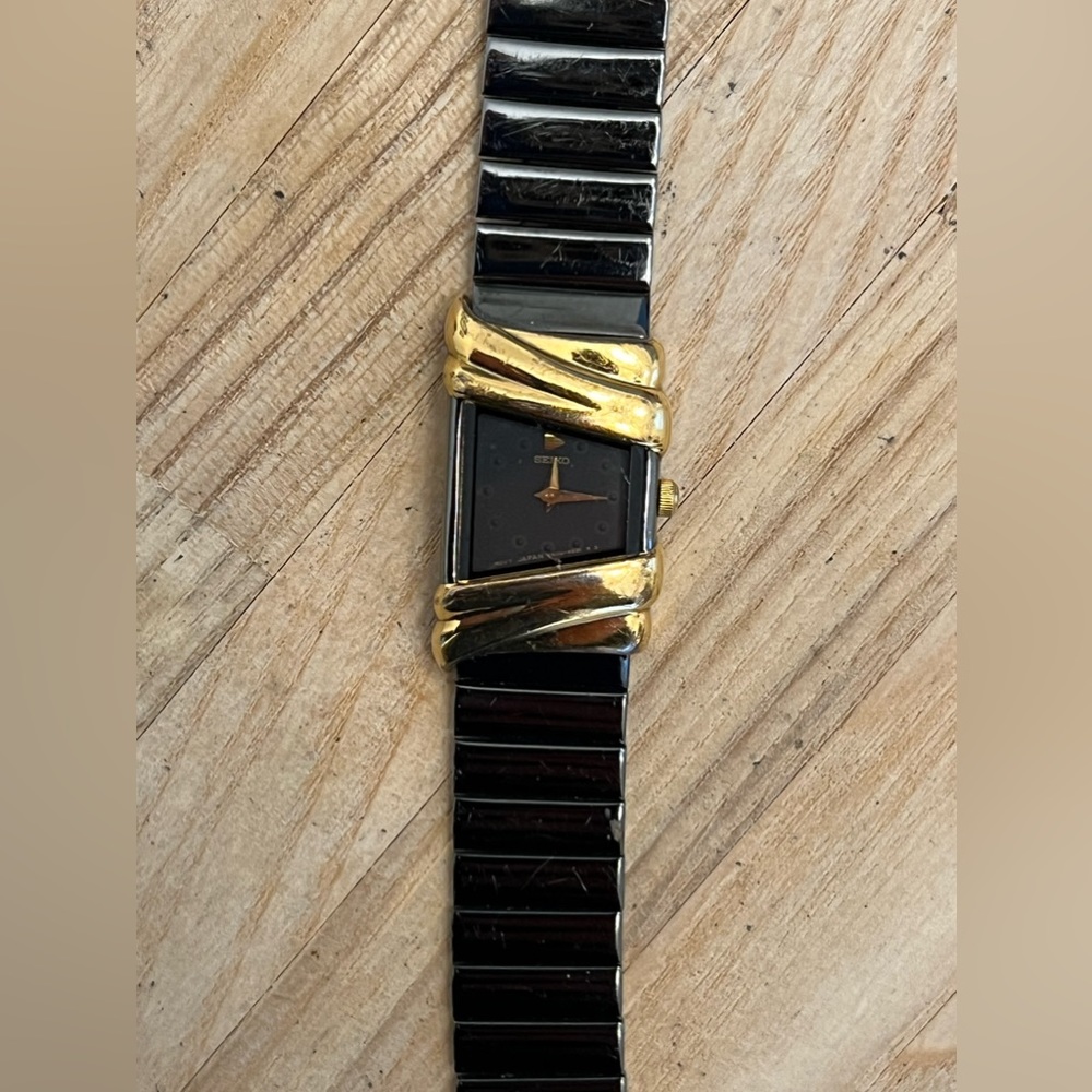 Seiko Ladies Watch Super RARE Vintage Art Deco Gold Case Black Dial Bracelet - Picture 2 of 9
